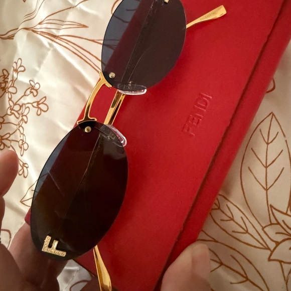Fendi Sunglasses with Dark Blue Lenses and Gold Frame - Picture 6 of 8